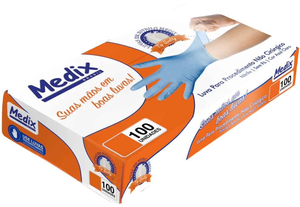 Luvas Medix Nitrílicas Sem Pó Azul P caixa c/100un