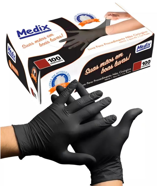 Luvas Medix Nitrílicas Sem Pó Preta M caixa c/100un