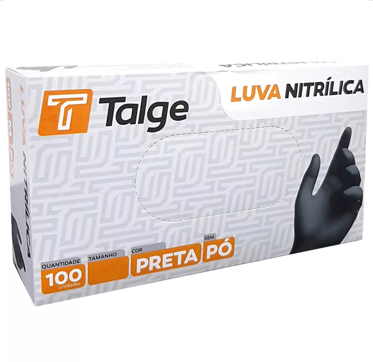 Luvas Talge Nitrílicas Sem Pó Preta P Caixa c/100un