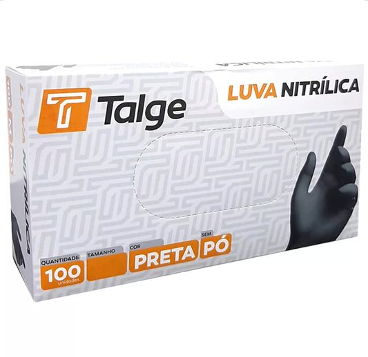 Luvas Talge Nitrílicas Sem Pó Preta P Caixa c/100un