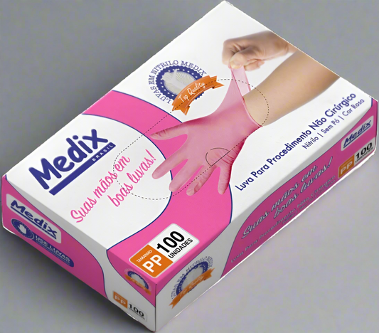 Luvas Medix Nitrílicas Sem Pó Rosa P caixa c/100un