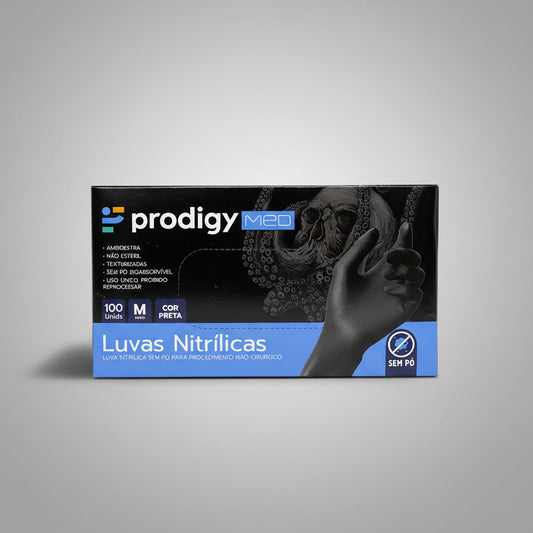 Luvas Nitrílicas M Preta Prodigy 100un